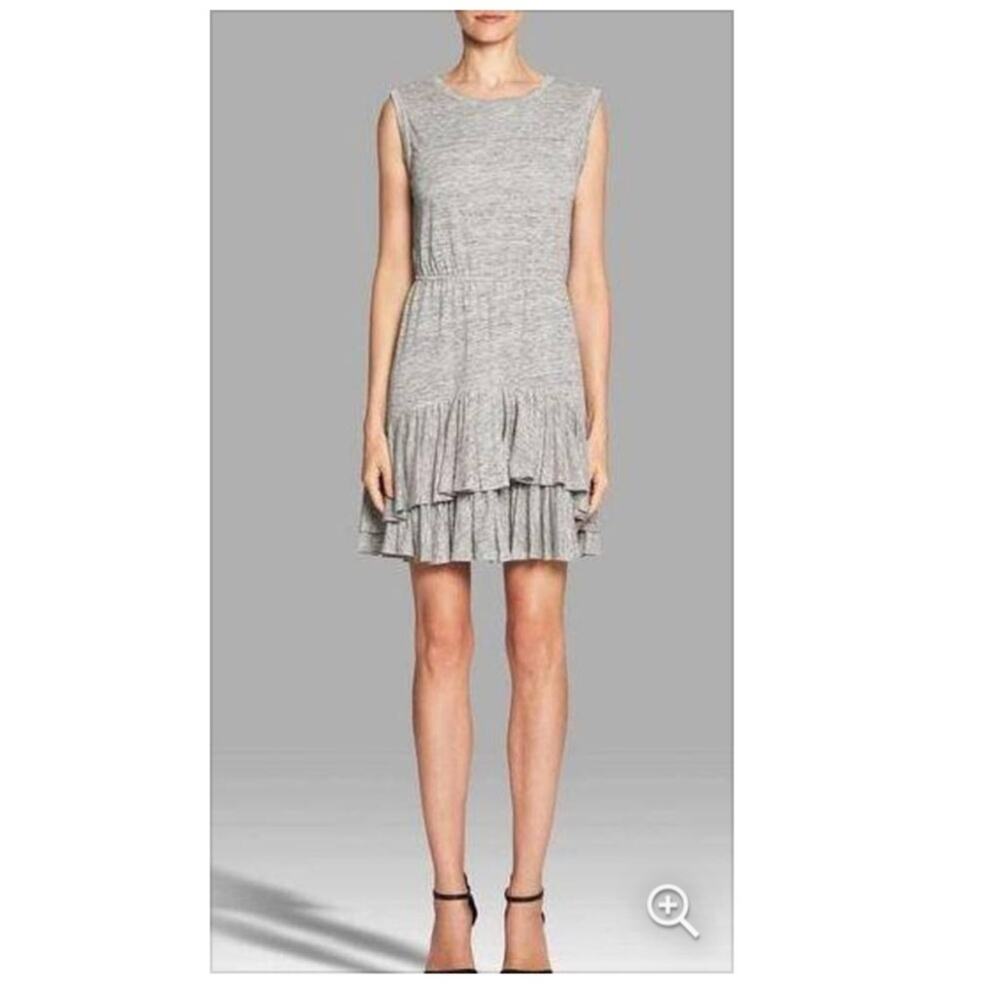 Rebecca Taylor gray linen mini dress ruffle sz small sleeveless classic